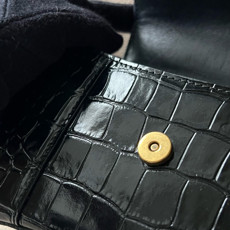 Balenciaga 閃亮小牛皮鱷魚壓紋沙漏包 - XS黑金-22