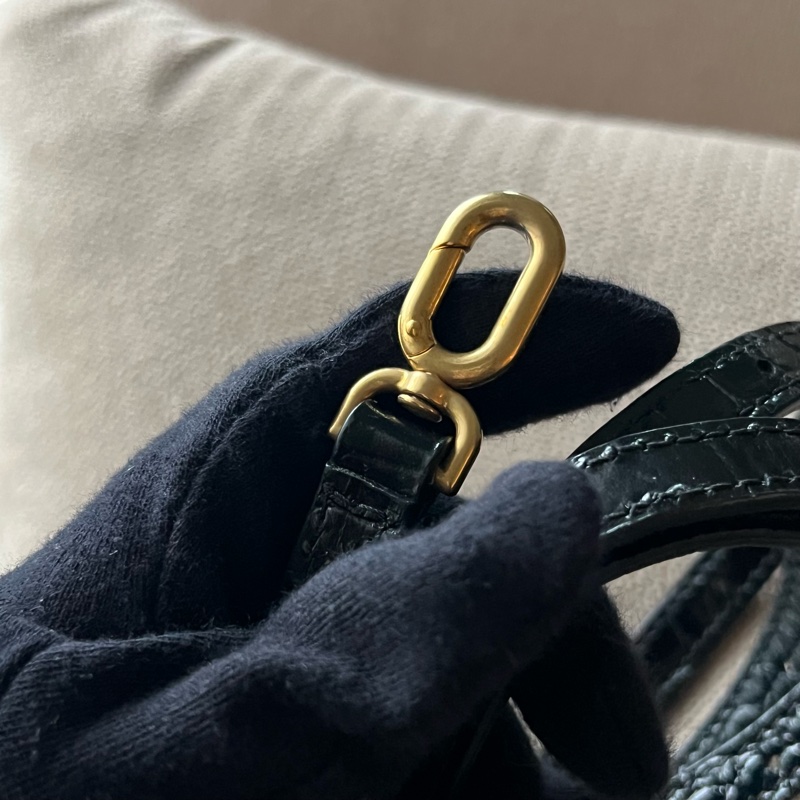 Balenciaga 閃亮小牛皮鱷魚壓紋沙漏包 - XS黑金-24