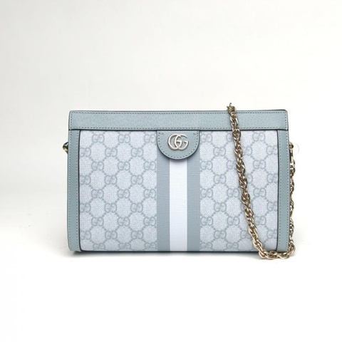 GUCCI Ophidia夾子包小號26綠色牛皮/PVC淺金扣肩背包