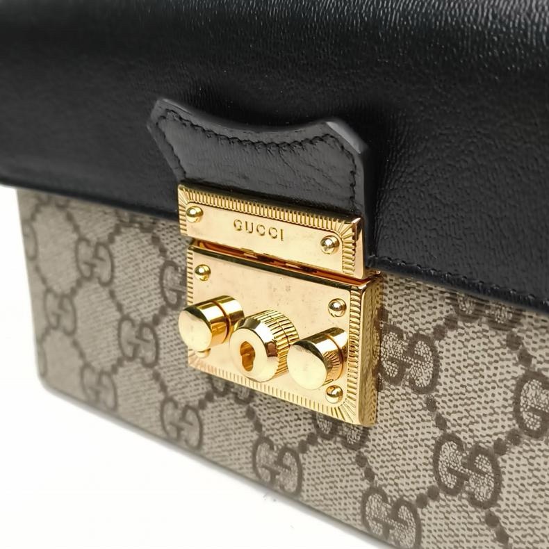 GUCCI Padlock鎖頭包手提方盒子Mini18老花牛皮/PVC金扣-4