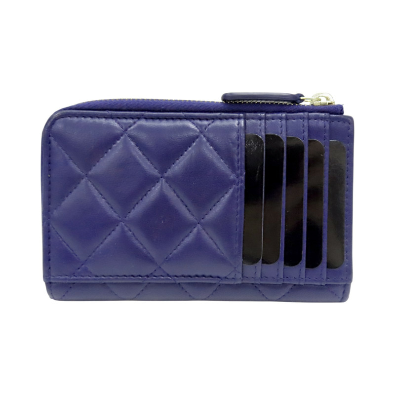 深藍色 菱格紋羊皮 珍珠 水晶 雙C 卡夾 名片夾【CHANEL 香奈兒】-1