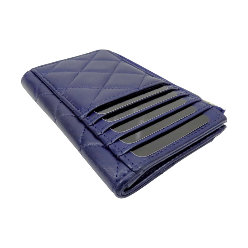 深藍色 菱格紋羊皮 珍珠 水晶 雙C 卡夾 名片夾【CHANEL 香奈兒】-3