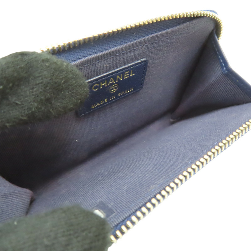 深藍色 菱格紋羊皮 珍珠 水晶 雙C 卡夾 名片夾【CHANEL 香奈兒】-4