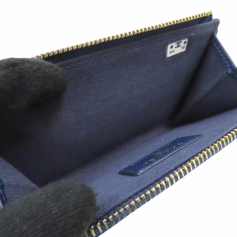 深藍色 菱格紋羊皮 珍珠 水晶 雙C 卡夾 名片夾【CHANEL 香奈兒】-5