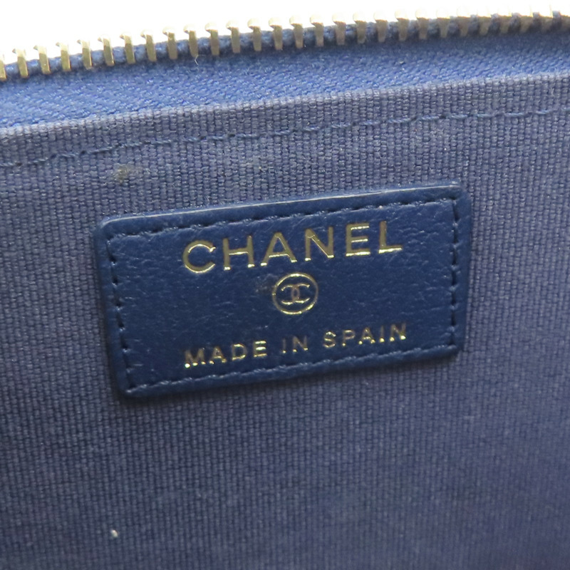 深藍色 菱格紋羊皮 珍珠 水晶 雙C 卡夾 名片夾【CHANEL 香奈兒】-7