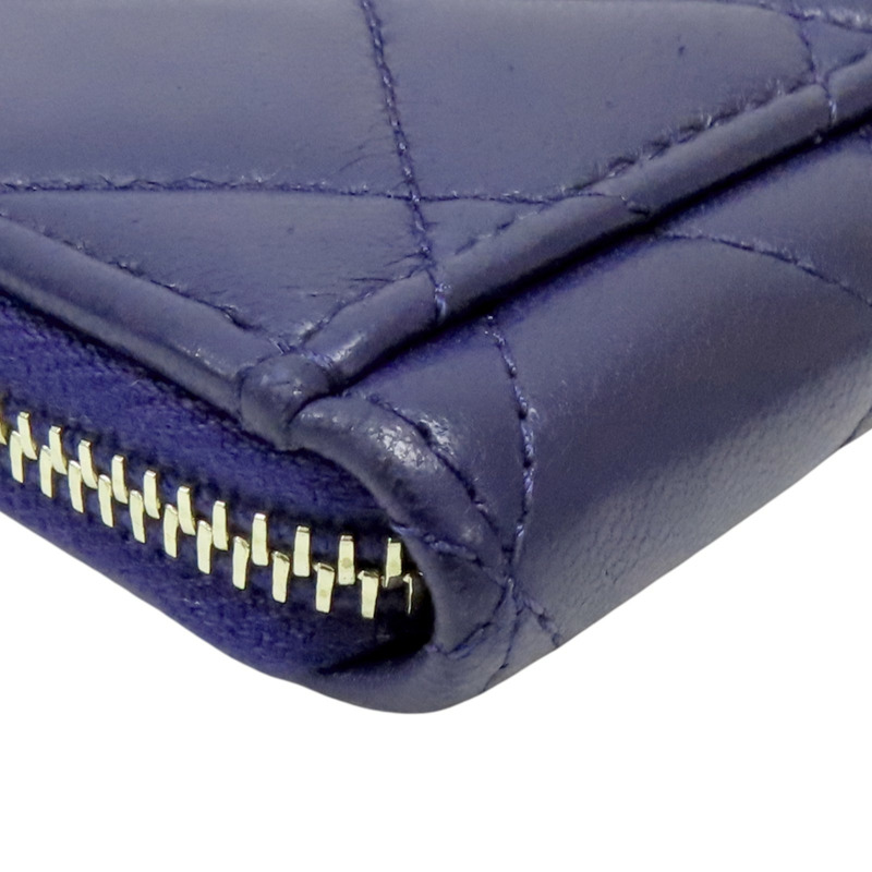 深藍色 菱格紋羊皮 珍珠 水晶 雙C 卡夾 名片夾【CHANEL 香奈兒】-9