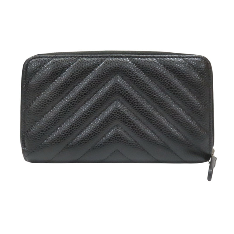 黑色 牛皮 Vstitch zip multi case 拉鍊中夾【CHANEL 香奈兒】-1