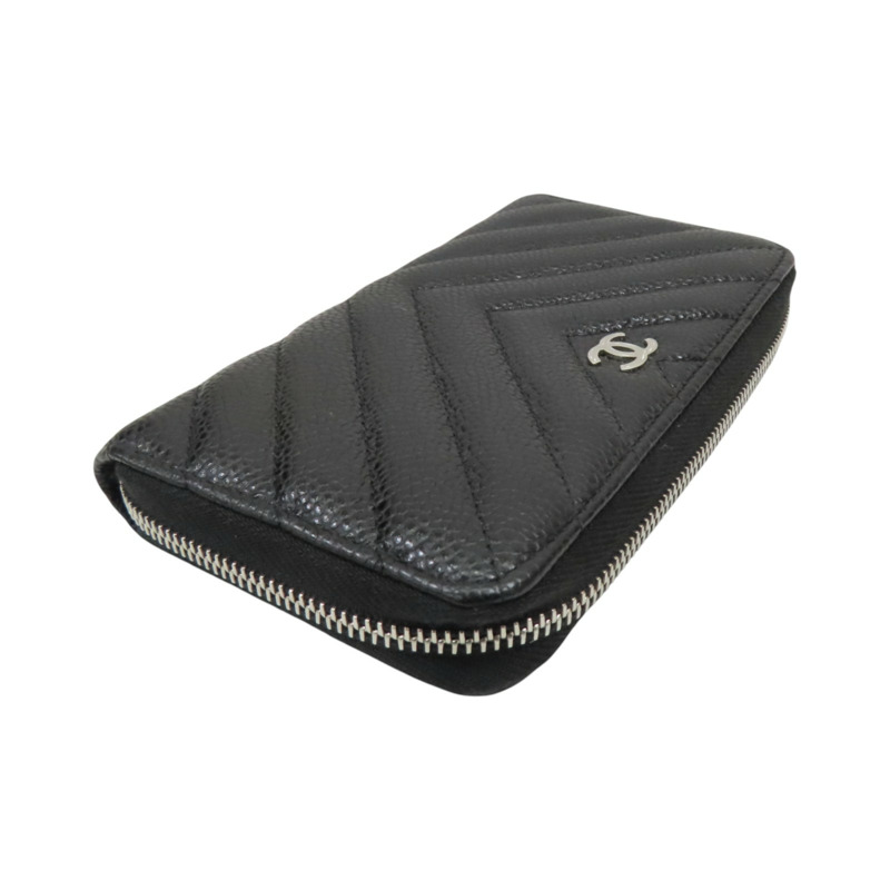 黑色 牛皮 Vstitch zip multi case 拉鍊中夾【CHANEL 香奈兒】-2