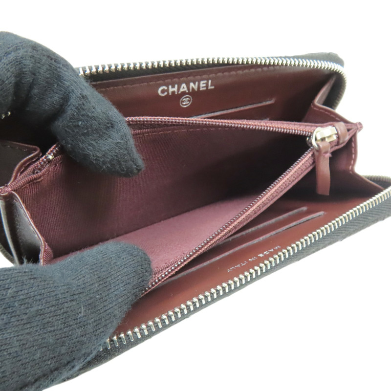 黑色 牛皮 Vstitch zip multi case 拉鍊中夾【CHANEL 香奈兒】-4