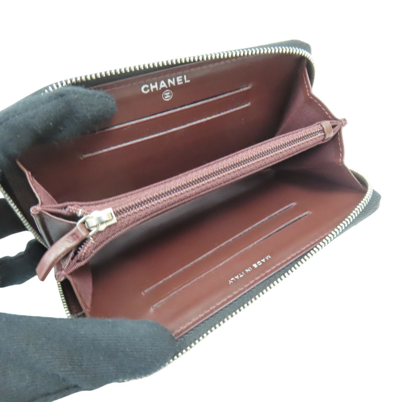 黑色 牛皮 Vstitch zip multi case 拉鍊中夾【CHANEL 香奈兒】-5
