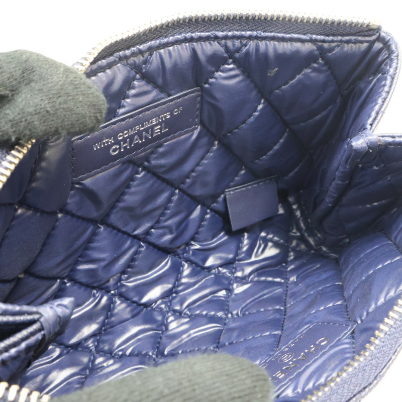 深藍色 菱格紋 牛皮 化妝包 無卡【CHANEL 香奈兒】-5