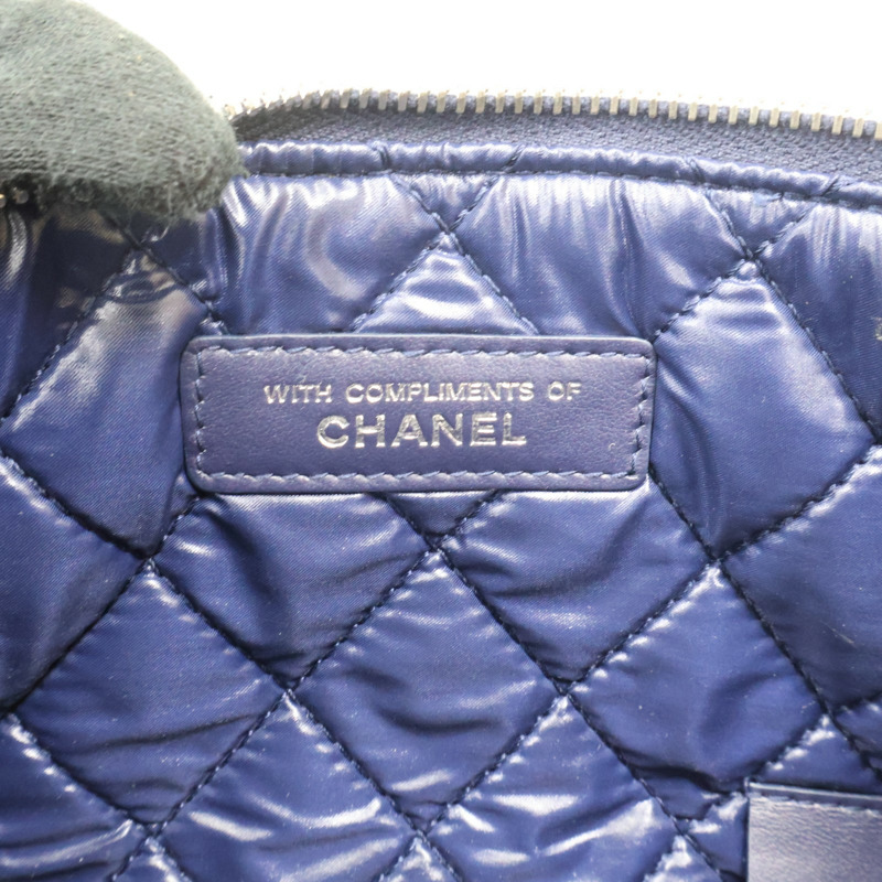 深藍色 菱格紋 牛皮 化妝包 無卡【CHANEL 香奈兒】-7