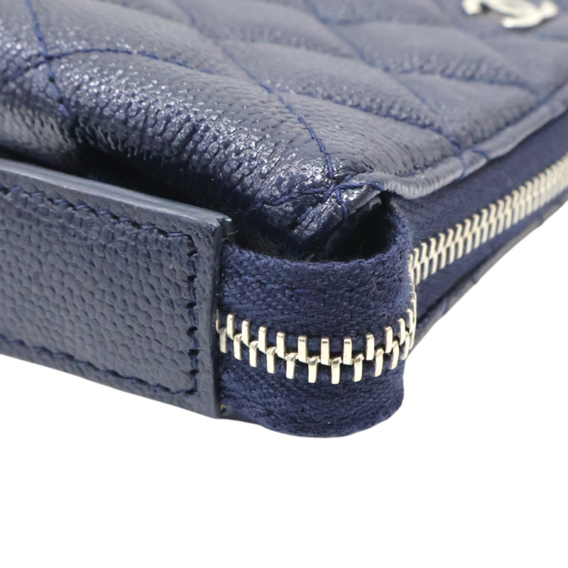 深藍色 菱格紋 牛皮 化妝包 無卡【CHANEL 香奈兒】-10