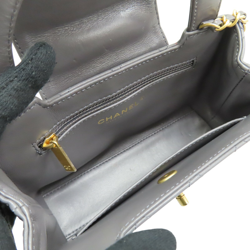 銀灰色 牛皮 Kelly Mini 鏈帶 肩背包 金釦【CHANEL 香奈兒】 AS4416-5