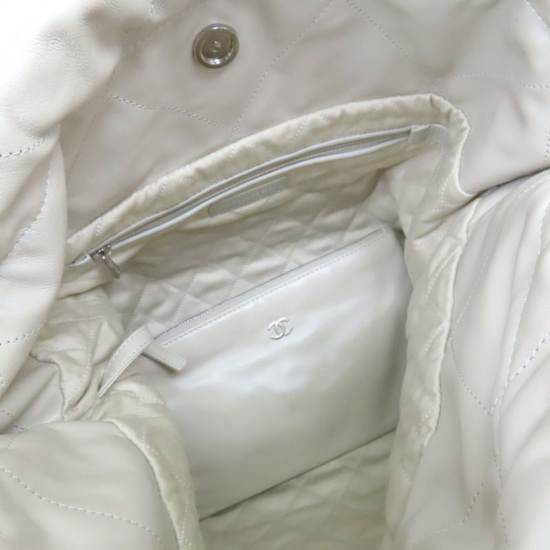 淺綠色 牛皮 CHANEL 22 MEDIUM 鍊帶 肩背包 銀扣【CHANEL 香奈兒】 AS3261-5