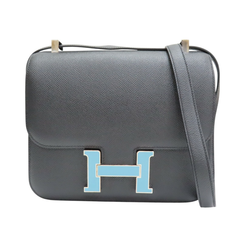 黑色 Epsom牛皮 Constance 24 康康包 肩背包 X刻 銀扣【HERMES 愛馬仕】-0