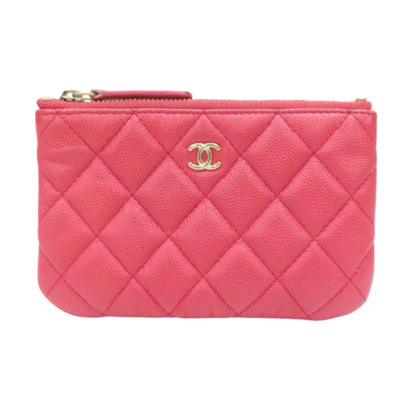 鮭魚粉紅 菱格紋 牛皮 零錢包 無卡【CHANEL 香奈兒】-0