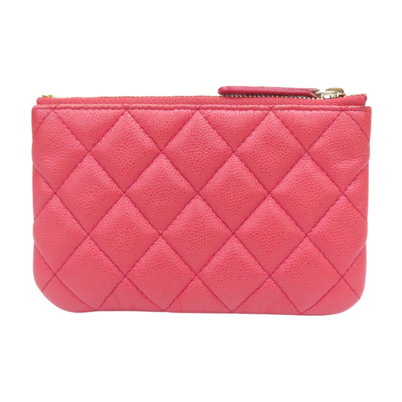 鮭魚粉紅 菱格紋 牛皮 零錢包 無卡【CHANEL 香奈兒】-1