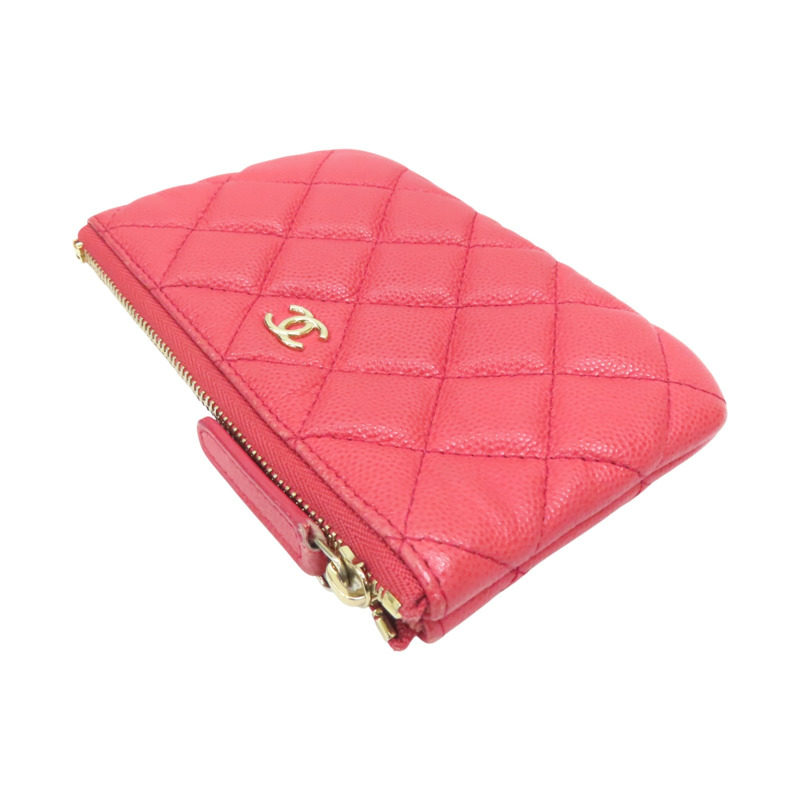鮭魚粉紅 菱格紋 牛皮 零錢包 無卡【CHANEL 香奈兒】-2
