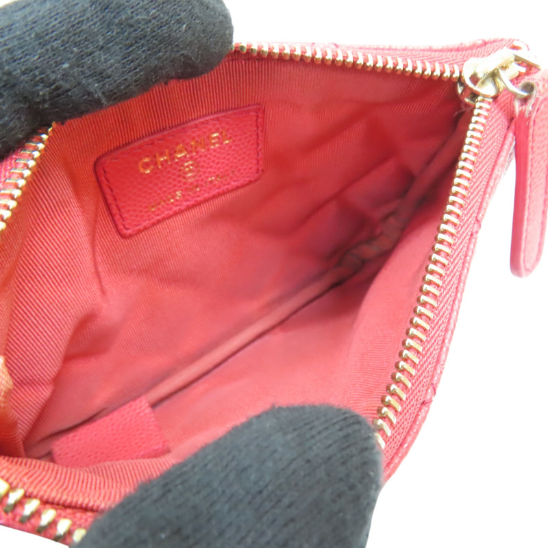 鮭魚粉紅 菱格紋 牛皮 零錢包 無卡【CHANEL 香奈兒】-5