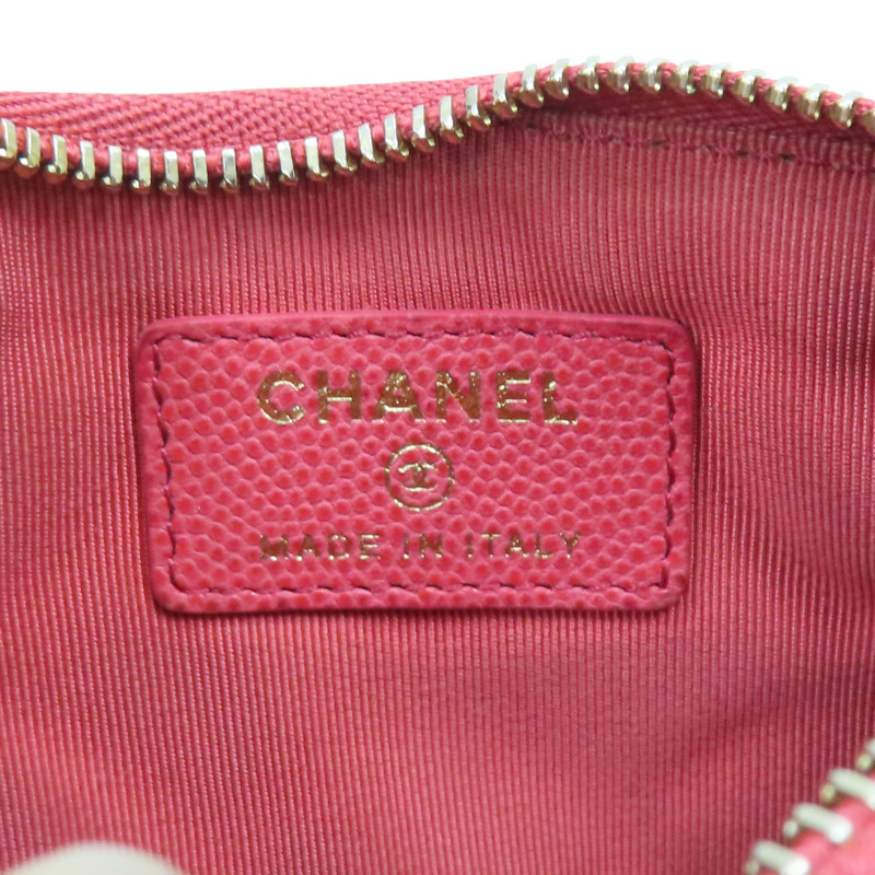 鮭魚粉紅 菱格紋 牛皮 零錢包 無卡【CHANEL 香奈兒】-6