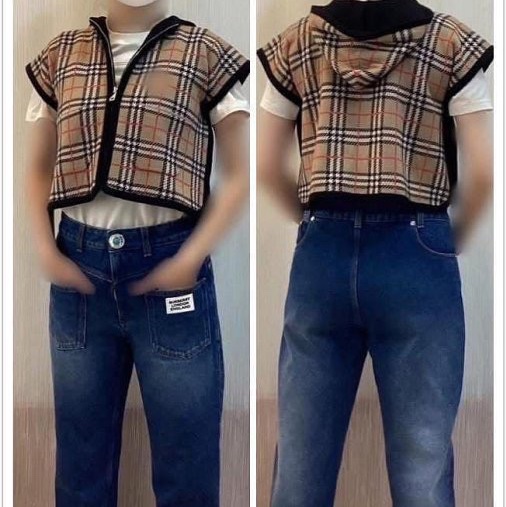 BURBERRY英國童款格紋連帽斗篷S-1