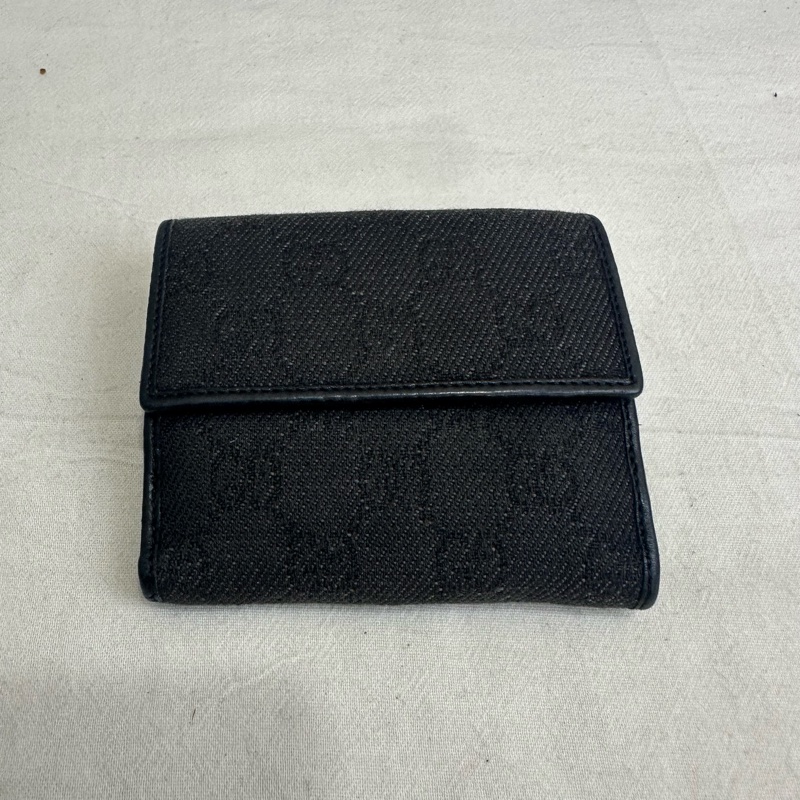 Gucci 中古黑色馬銜扣老花領錢袋短夾-2