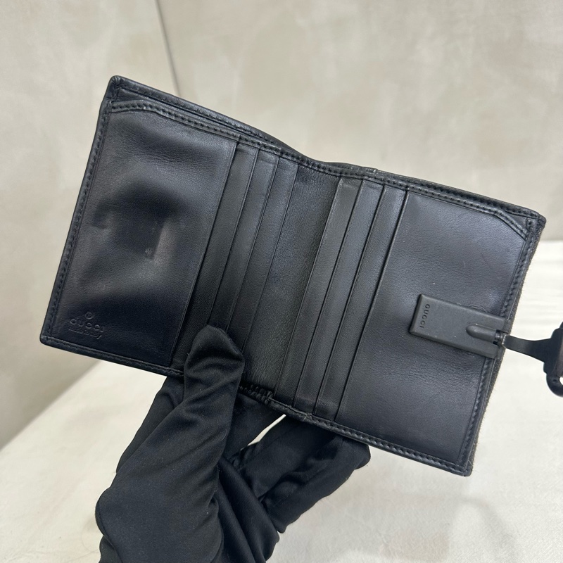 Gucci 中古黑色馬銜扣老花領錢袋短夾-7