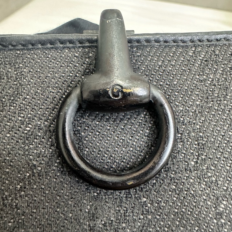 Gucci 中古黑色馬銜扣老花領錢袋短夾-10