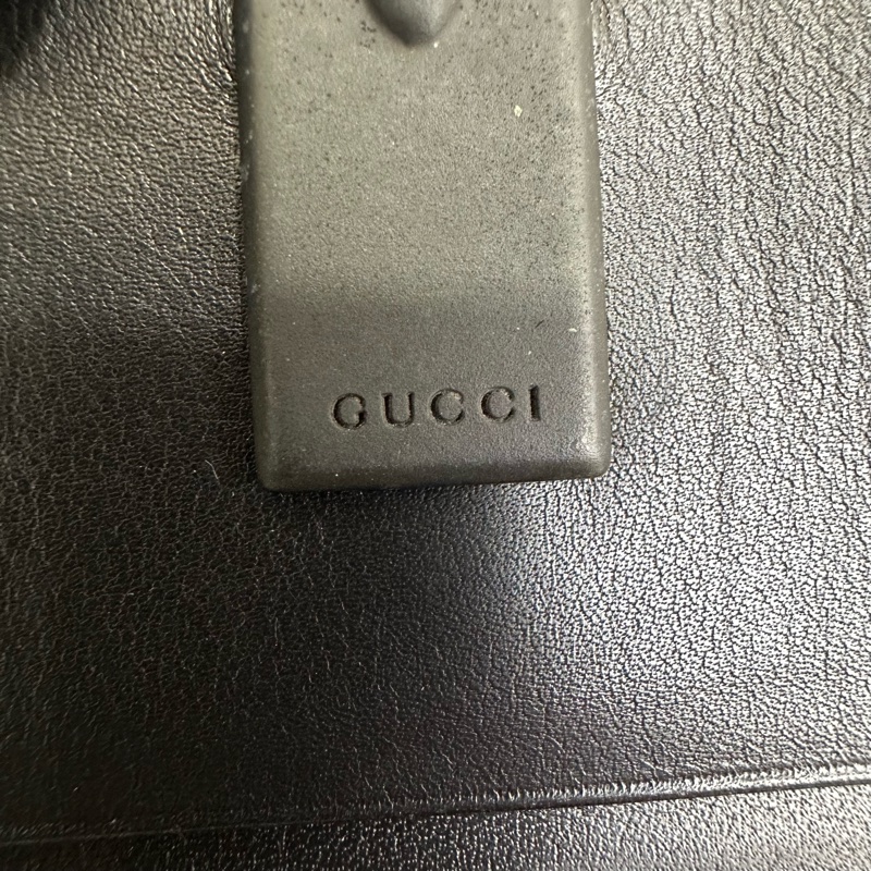 Gucci 中古黑色馬銜扣老花領錢袋短夾-17