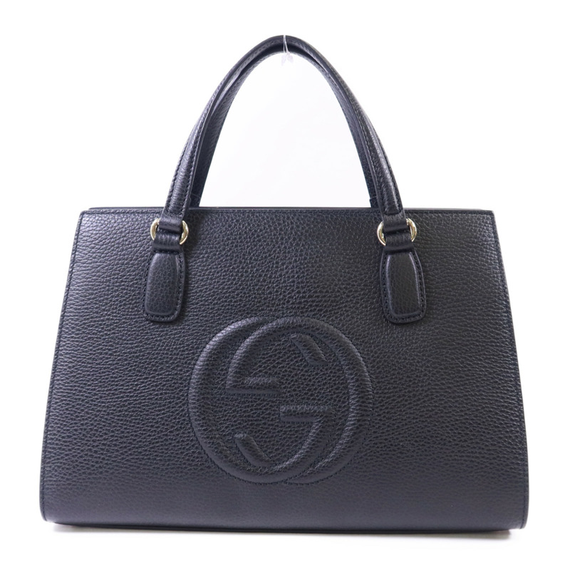 GUCCI 牛皮皮革Interlocking G金扣手挽袋-0