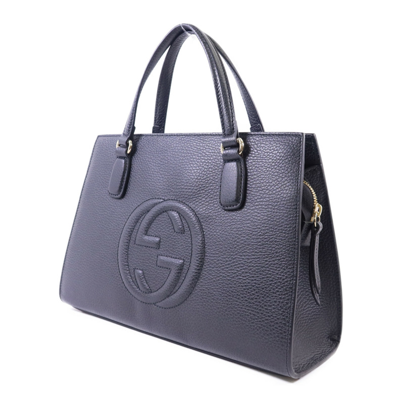 GUCCI 牛皮皮革Interlocking G金扣手挽袋-2