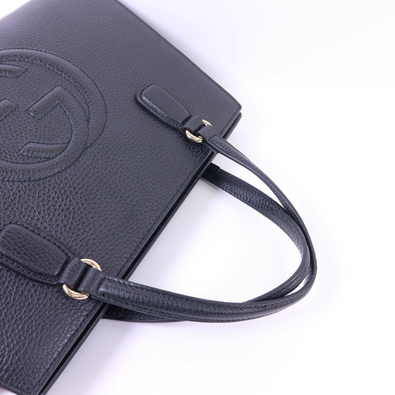 GUCCI 牛皮皮革Interlocking G金扣手挽袋-4