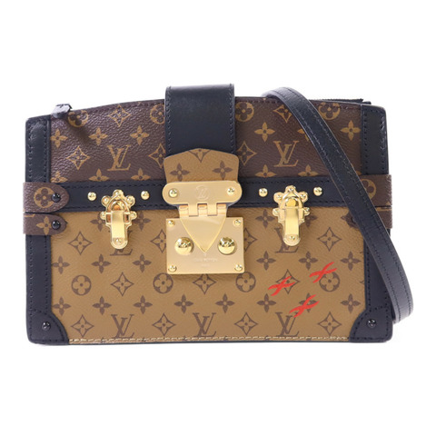 LOUIS VUITTON Monogram Reverse Trunk Clutch金扣肩背袋棕色