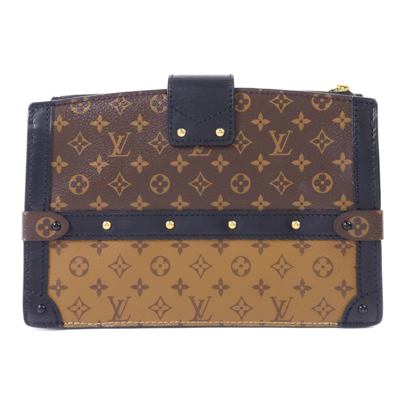 LOUIS VUITTON Monogram Reverse Trunk Clutch金扣肩背袋棕色-1