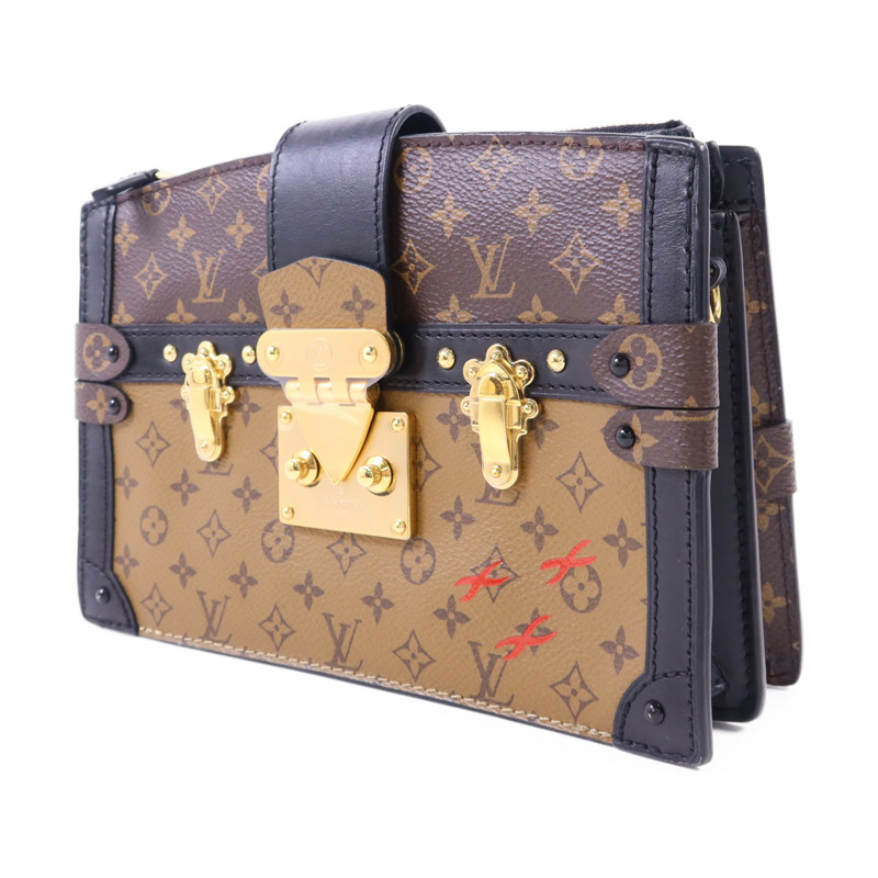 LOUIS VUITTON Monogram Reverse Trunk Clutch金扣肩背袋棕色-2