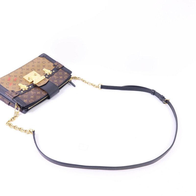 LOUIS VUITTON Monogram Reverse Trunk Clutch金扣肩背袋棕色-4