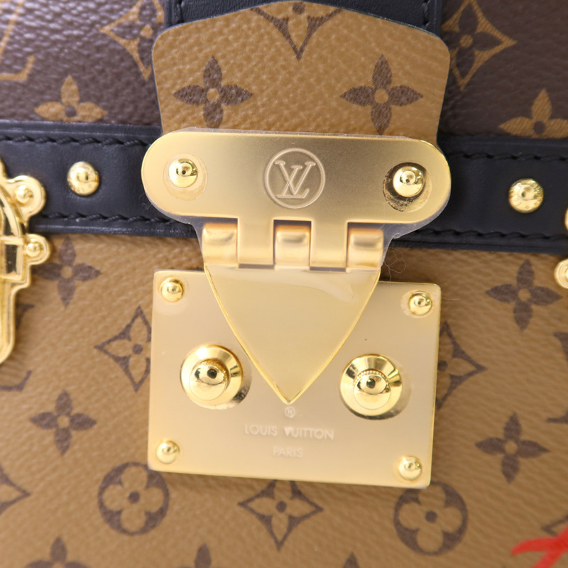 LOUIS VUITTON Monogram Reverse Trunk Clutch金扣肩背袋棕色-7
