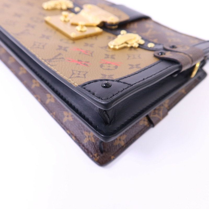 LOUIS VUITTON Monogram Reverse Trunk Clutch金扣肩背袋棕色-9