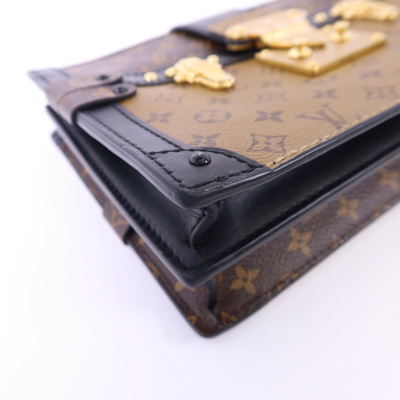 LOUIS VUITTON Monogram Reverse Trunk Clutch金扣肩背袋棕色-10