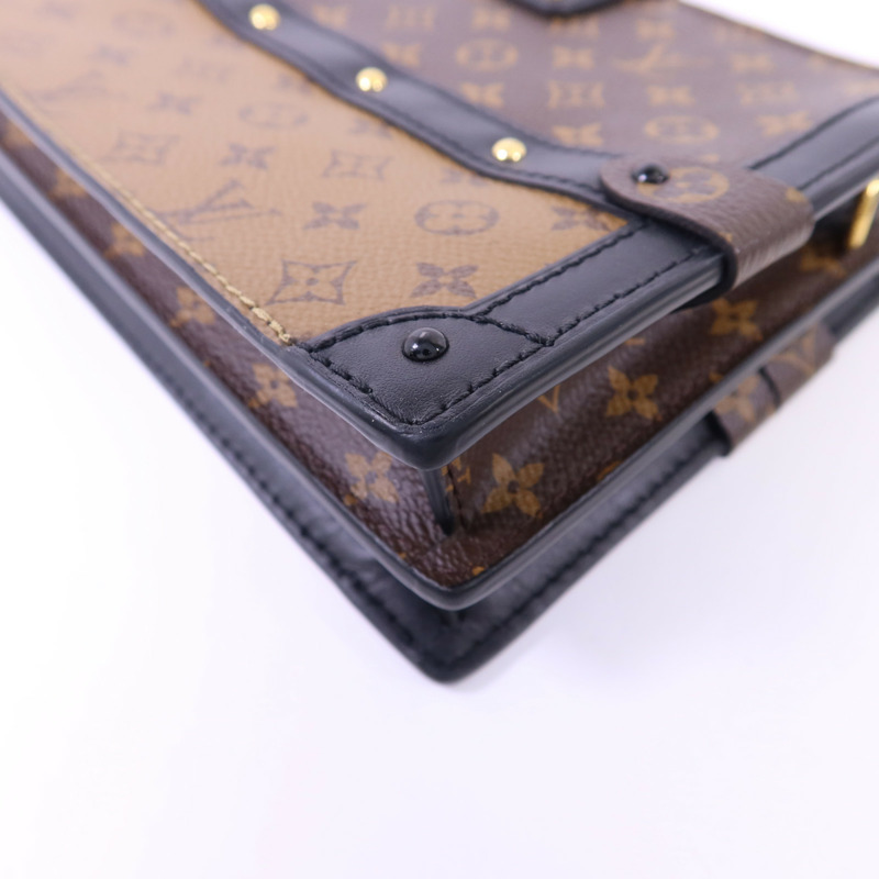 LOUIS VUITTON Monogram Reverse Trunk Clutch金扣肩背袋棕色-11