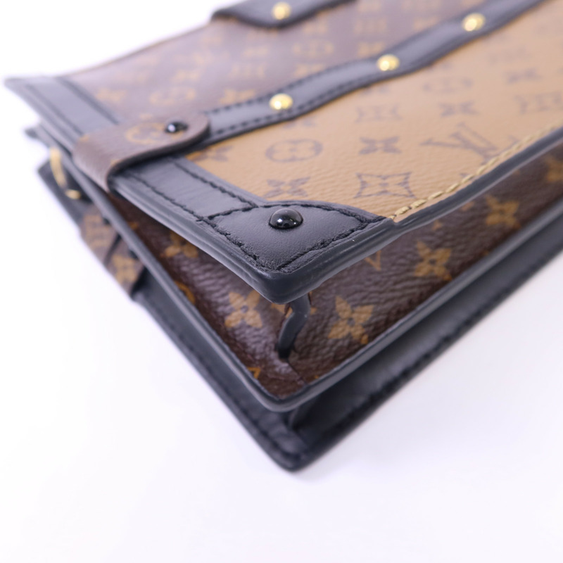 LOUIS VUITTON Monogram Reverse Trunk Clutch金扣肩背袋棕色-12