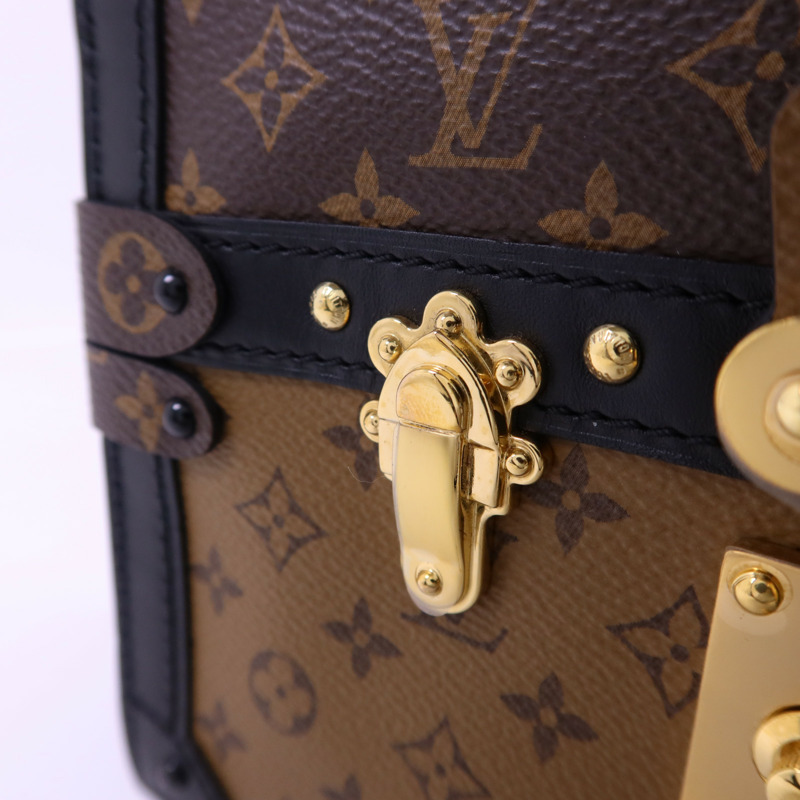 LOUIS VUITTON Monogram Reverse Trunk Clutch金扣肩背袋棕色-15