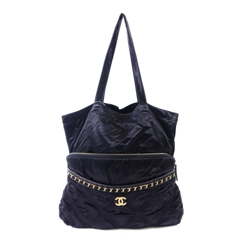 CHANEL 緞布Grosgrain Tote Bag金扣手挽袋-0