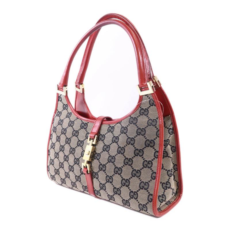 GUCCI 帆布GG Jackie Shoulder Bag金扣肩背袋-2