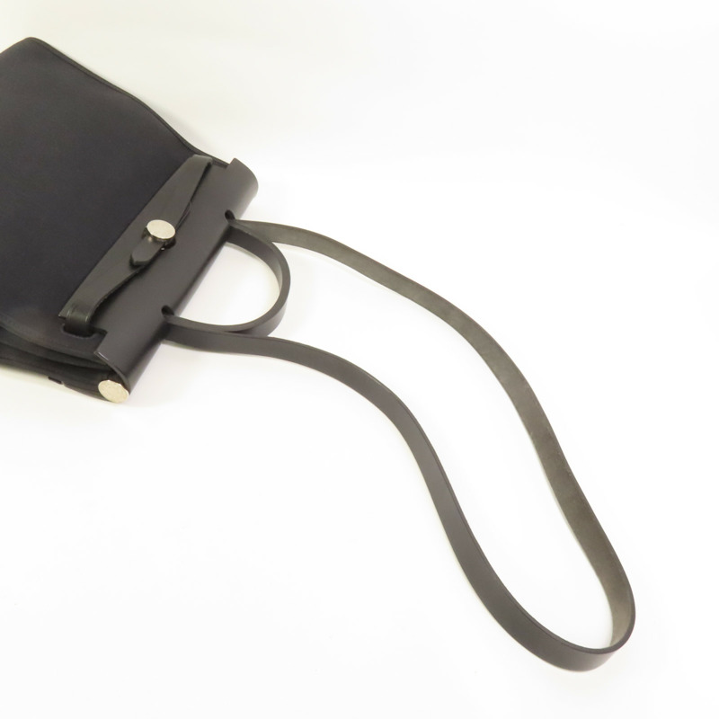HERMES 帆布Herbag PM銀扣手挽肩背兩用袋Noir-4