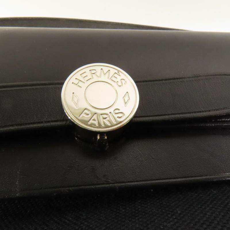 HERMES 帆布Herbag PM銀扣手挽肩背兩用袋Noir-5
