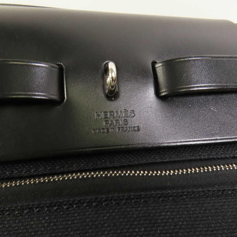 HERMES 帆布Herbag PM銀扣手挽肩背兩用袋Noir-6
