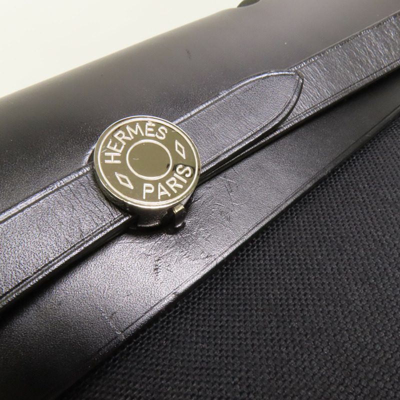 HERMES 帆布Herbag PM銀扣手挽肩背兩用袋Noir-16
