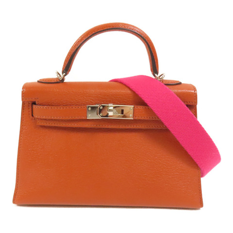 HERMES Chevre皮革Mini Kelly銀扣手挽肩背兩用袋